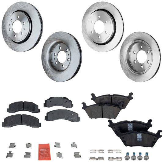 4-Wheel Set Front and Rear Brake Disc and Pad Kit, Plain Surface 6 Lugs Front-350.01 mm/Rear-336.04 mm Ceramic Pro-Line Series, Includes (4) Brake Disc and (2) Brake Pad Set