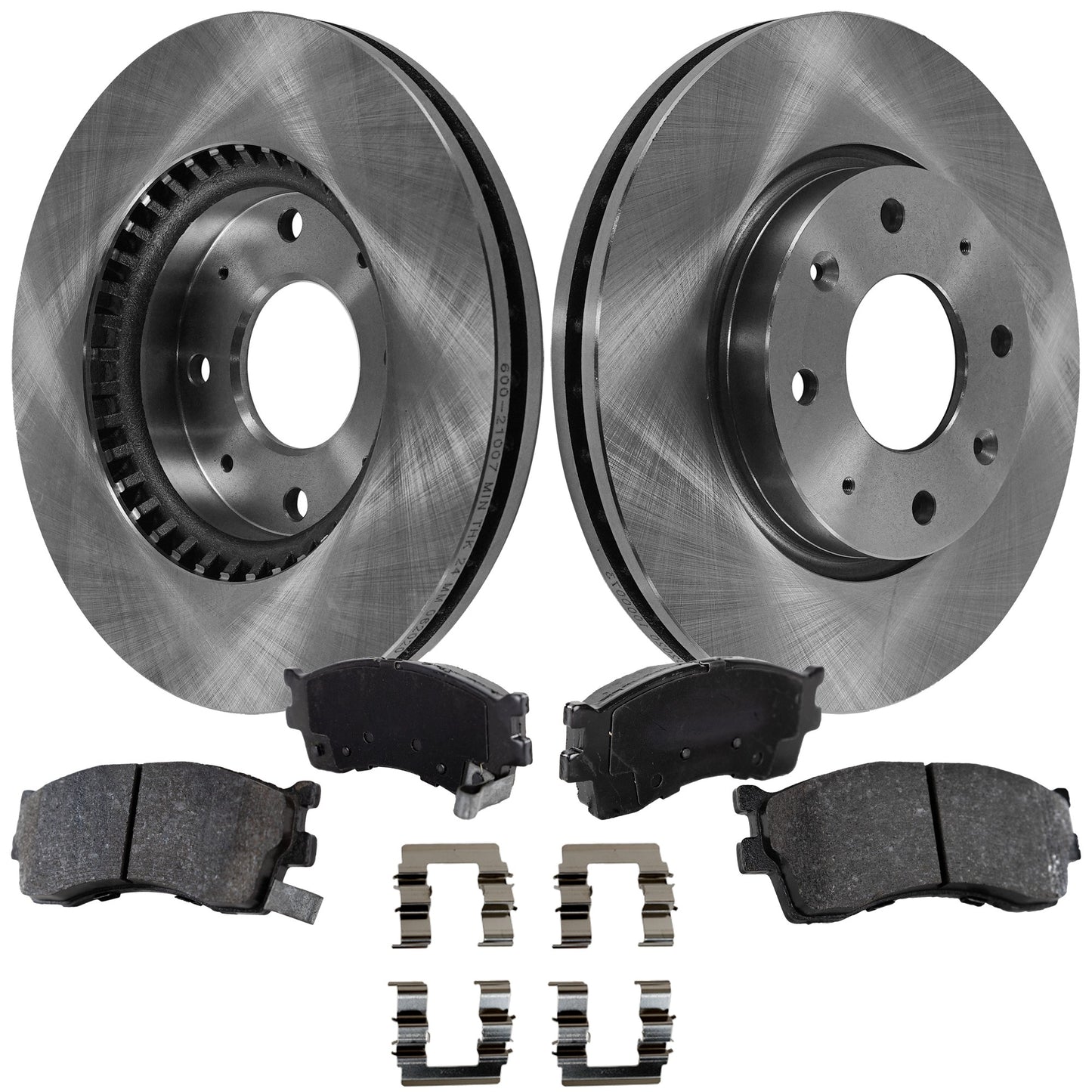 2-Wheel Set Front Brake Disc and Pad Kit, Plain Surface 4 Lugs 275.08 mm Organic Pro-Line Series, Includes (1) Brake Pad Set and (2) Brake Disc