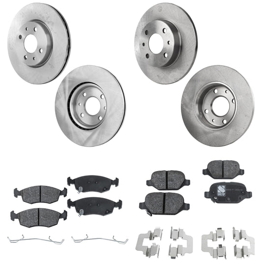 4-Wheel Set Front and Rear Brake Disc and Pad Kit, Plain Surface 4 Lugs Front-257.56 mm/Rear-240.54 mm Organic Pro-Line Series, Includes (4) Brake Disc and (2) Brake Pad Set
