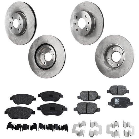 4-Wheel Set Front and Rear Brake Disc and Pad Kit, Plain Surface 4 Lugs Front-283.97 mm/Rear-240.54 mm Front-Ceramic/Rear-Organic Pro-Line Series, Includes (4) Brake Disc and (2) Brake Pad Set