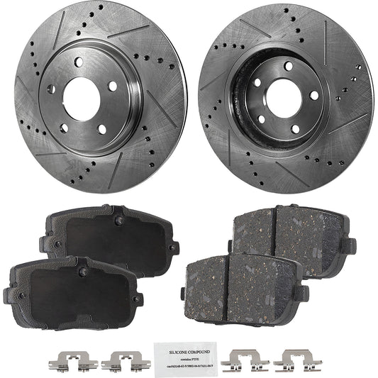 2-Wheel Set Rear Brake Disc and Pad Kit, Cross-drilled and Slotted 280 mm Organic Pro-Line Series, Includes (1) Brake Pad Set and (2) Brake Disc