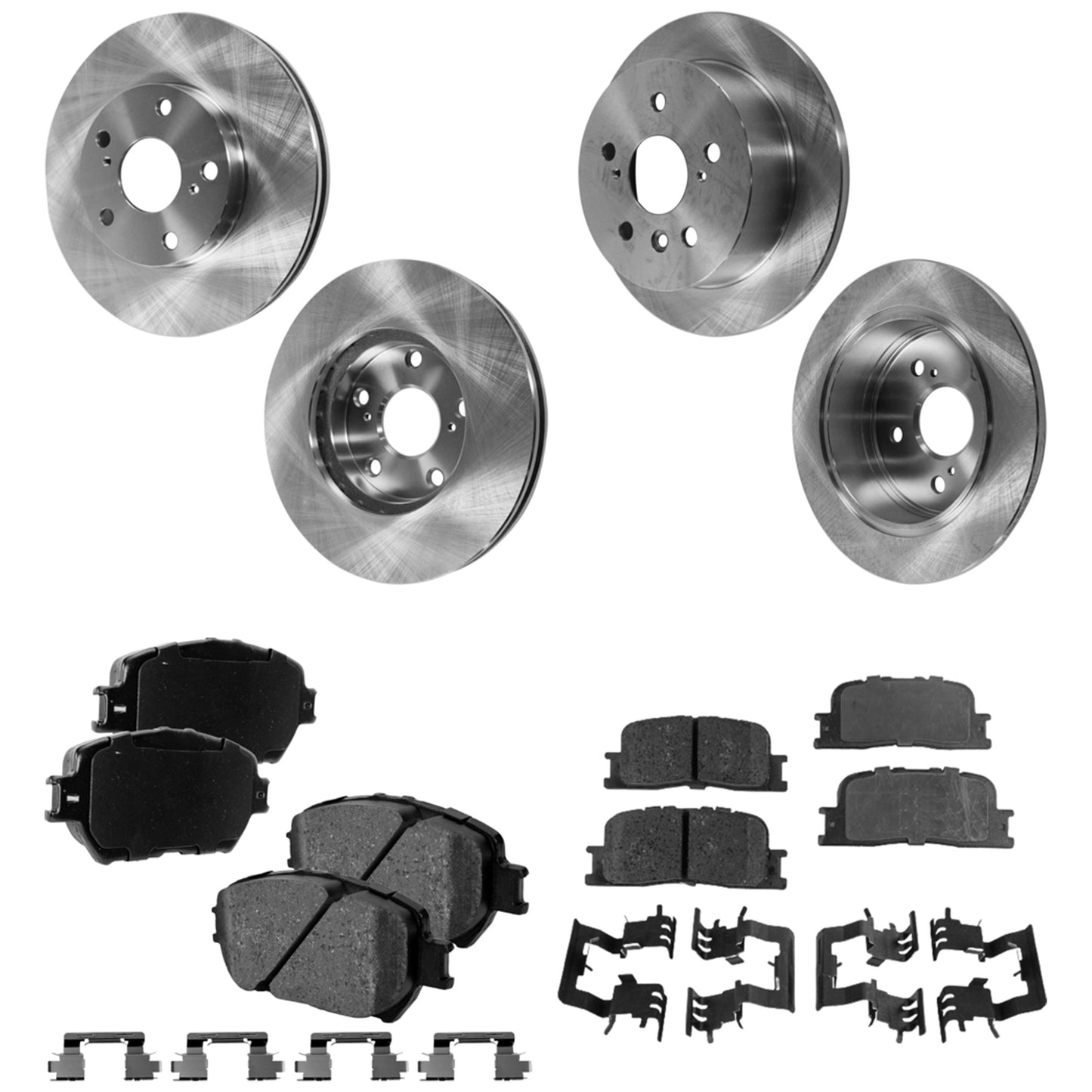4-Wheel Set Front and Rear Brake Disc and Pad Kit, Plain Surface 5 Lugs Front-275.08 mm/Rear-268.99 mm Ceramic Pro-Line Series, Includes (4) Brake Disc and (2) Brake Pad Set