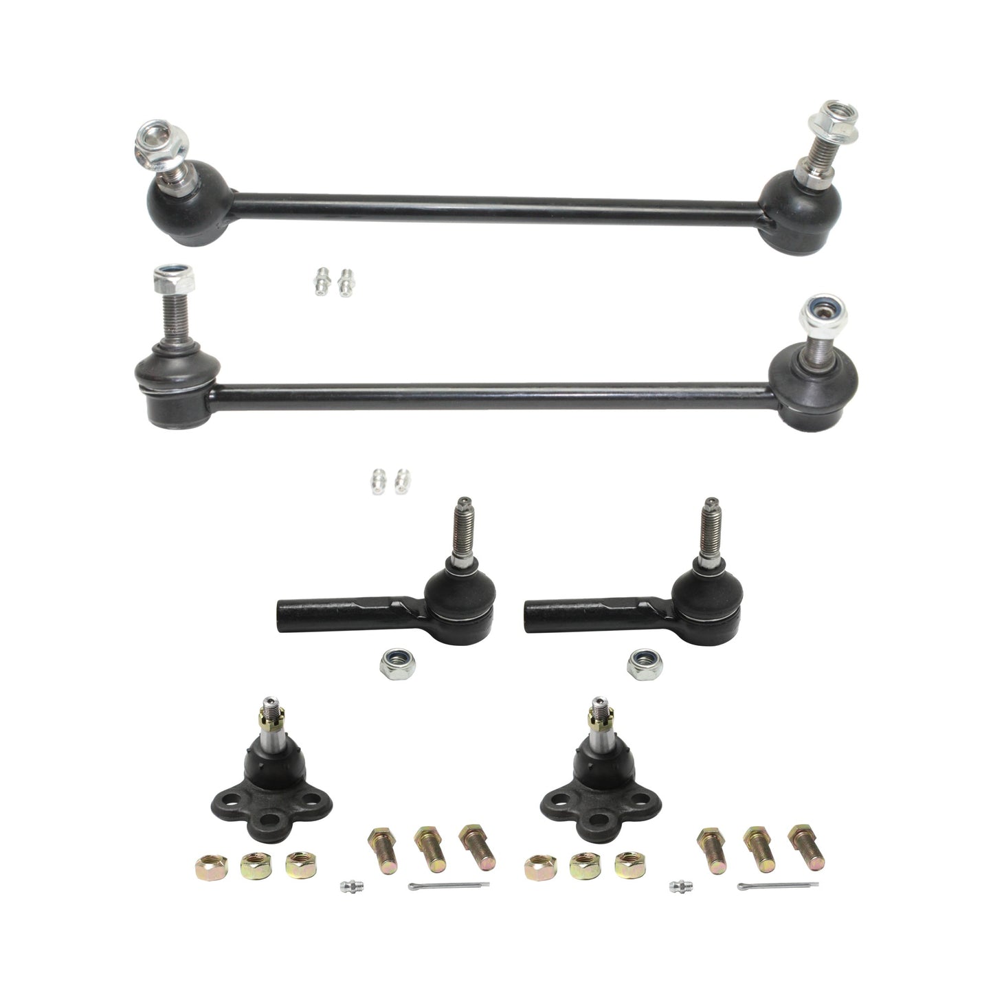 6-Piece Kit Front, Driver and Passenger Side Sway Bar Link, Includes (2) Ball Joint, (2) Sway Bar Link, and (2) Tie Rod End