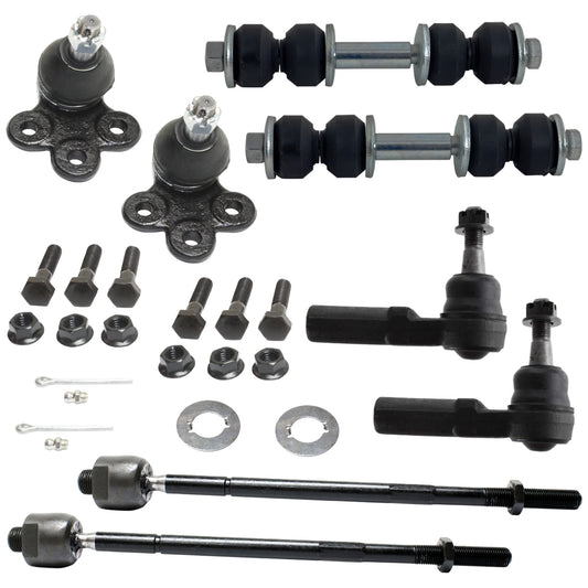 8-Piece Kit Front, Driver and Passenger Side, Lower Ball Joint, includes (2)Ball Joint,(2)Sway Bar Link and (4)Tie Rod End