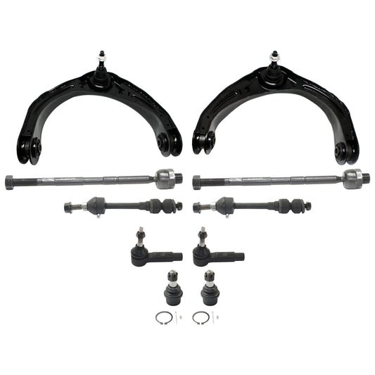 10-Piece Kit Front, Driver and Passenger Side, Upper Control Arm, includes (2) Ball Joint, (2) Control Arm, (2) Sway Bar Link, and (4) Tie Rod End