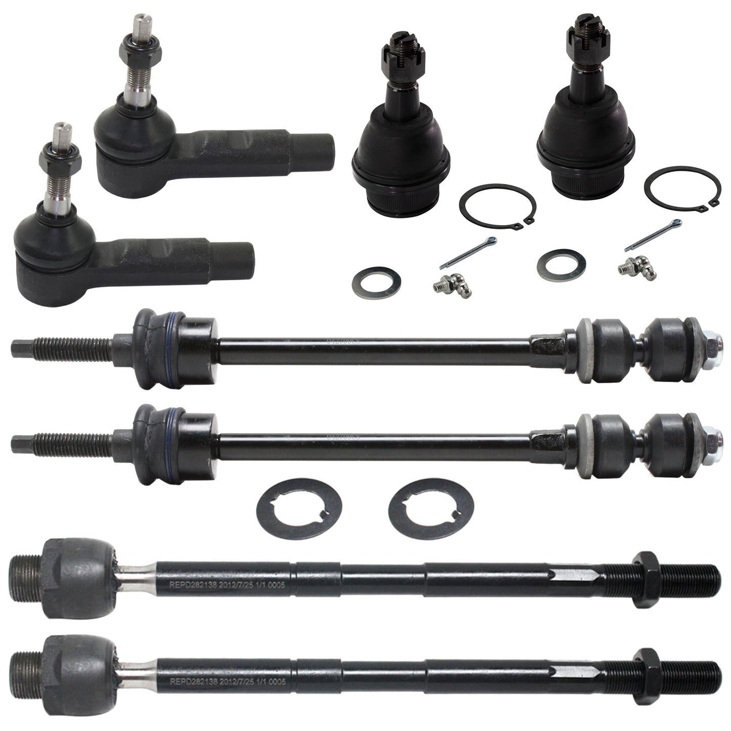 8-Piece Kit Front, Driver and Passenger Side, Inner and Outer Tie Rod End, 4WD Includes (2) Ball Joint, (2) Sway Bar Link and (4) Tie Rod End