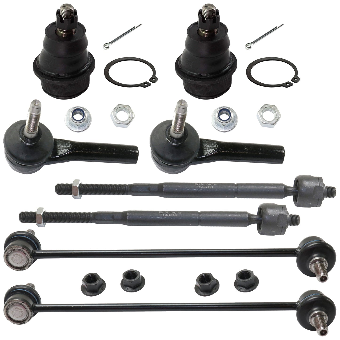 8-Piece Kit Front, Driver and Passenger Side, Inner and Outer Tie Rod End, Includes (4) Tie Rod End, (2) Sway Bar Link and (2) Ball Joint