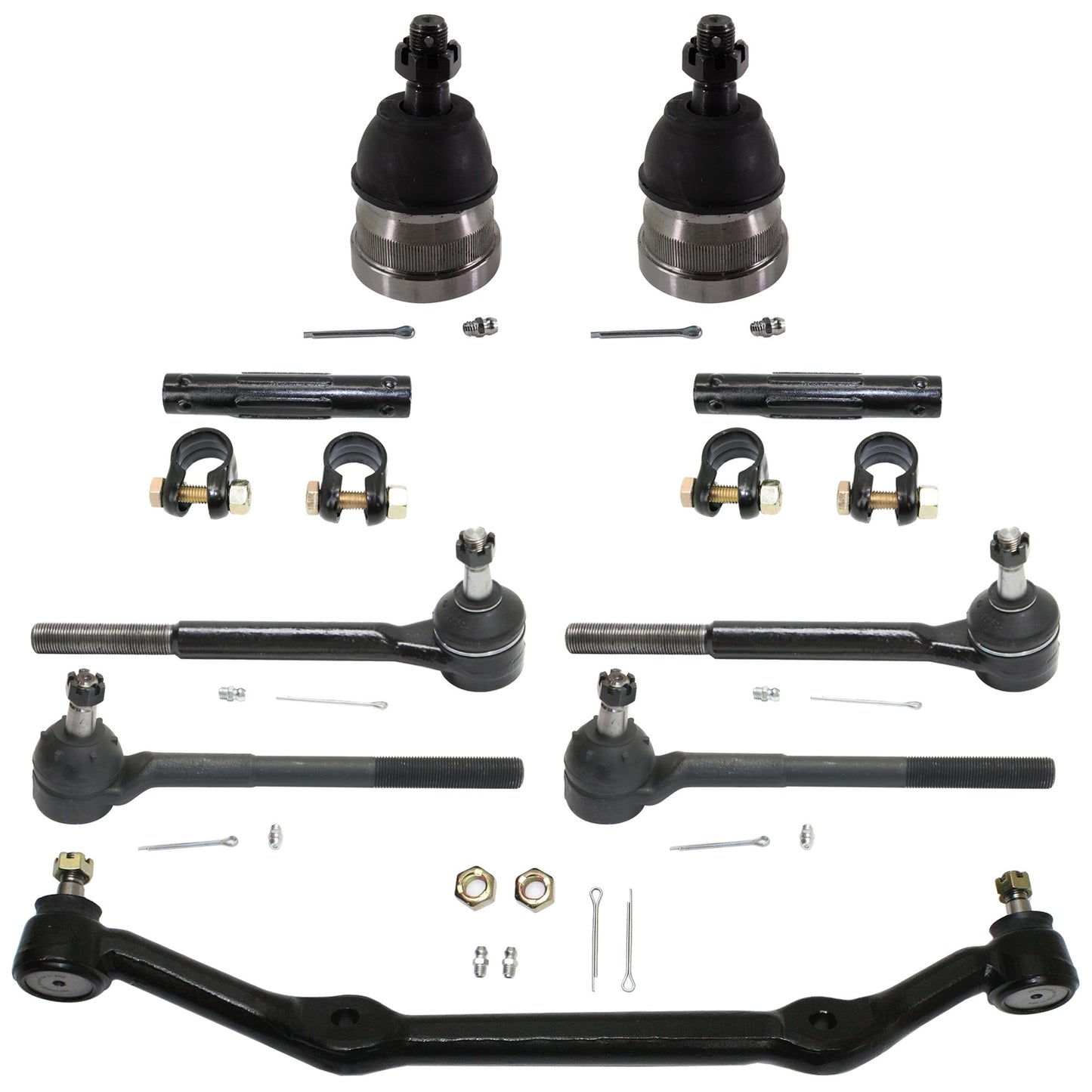 9-Piece Kit Center Link, includes (2) Ball Joint, (1) Center Link, (2) Tie Rod Adjusting Sleeve, and (4) Tie Rod End