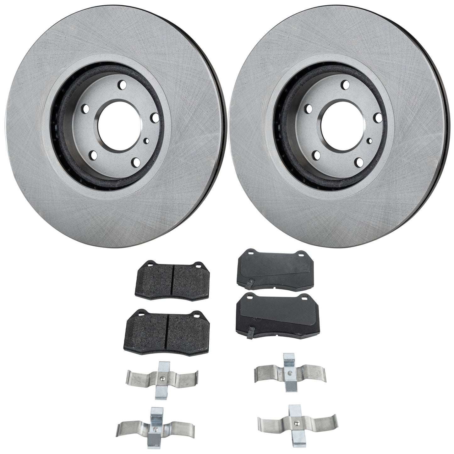 2-Wheel Set Front Brake Disc and Pad Kit, Plain Surface 5 Lugs 320.04 mm Organic Pro-Line Series, Includes (2) Brake Disc and (1) Brake Pad Set