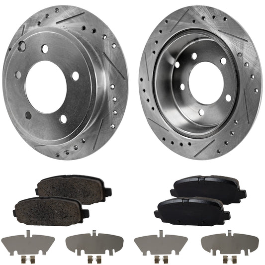 2-Wheel Set Rear Brake Disc and Pad Kit, Cross-drilled and Slotted 262 mm Ceramic Pro-Line Series, Includes (2) Brake Disc and (1) Brake Pad Set