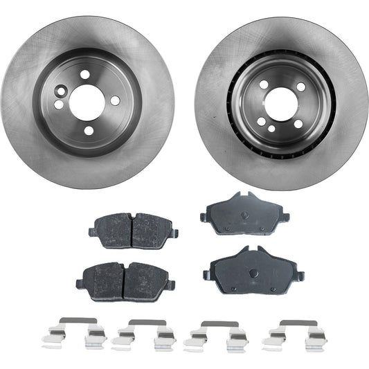 2-Wheel Set Front Brake Disc and Pad Kit, Plain Surface 4 Lugs 315.98 mm Organic Pro-Line Series, Includes (2) Brake Disc and (1) Brake Pad Set
