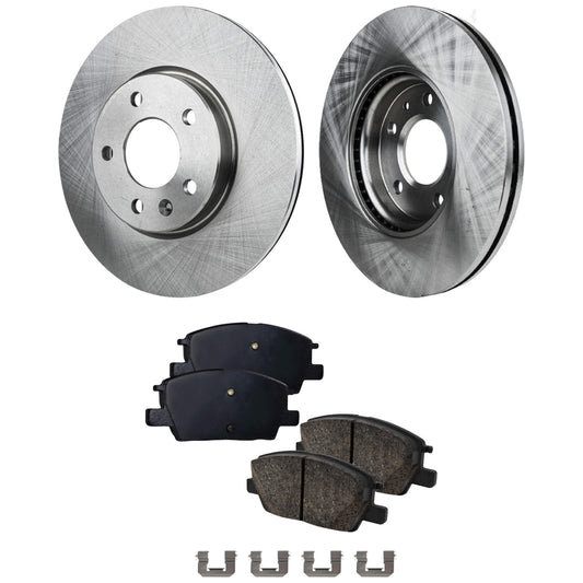 2-Wheel Set Front Brake Disc and Pad Kit, Plain Surface 5 Lugs 299.97 mm, Includes (1) Brake Pad Set and (2) Brake Disc