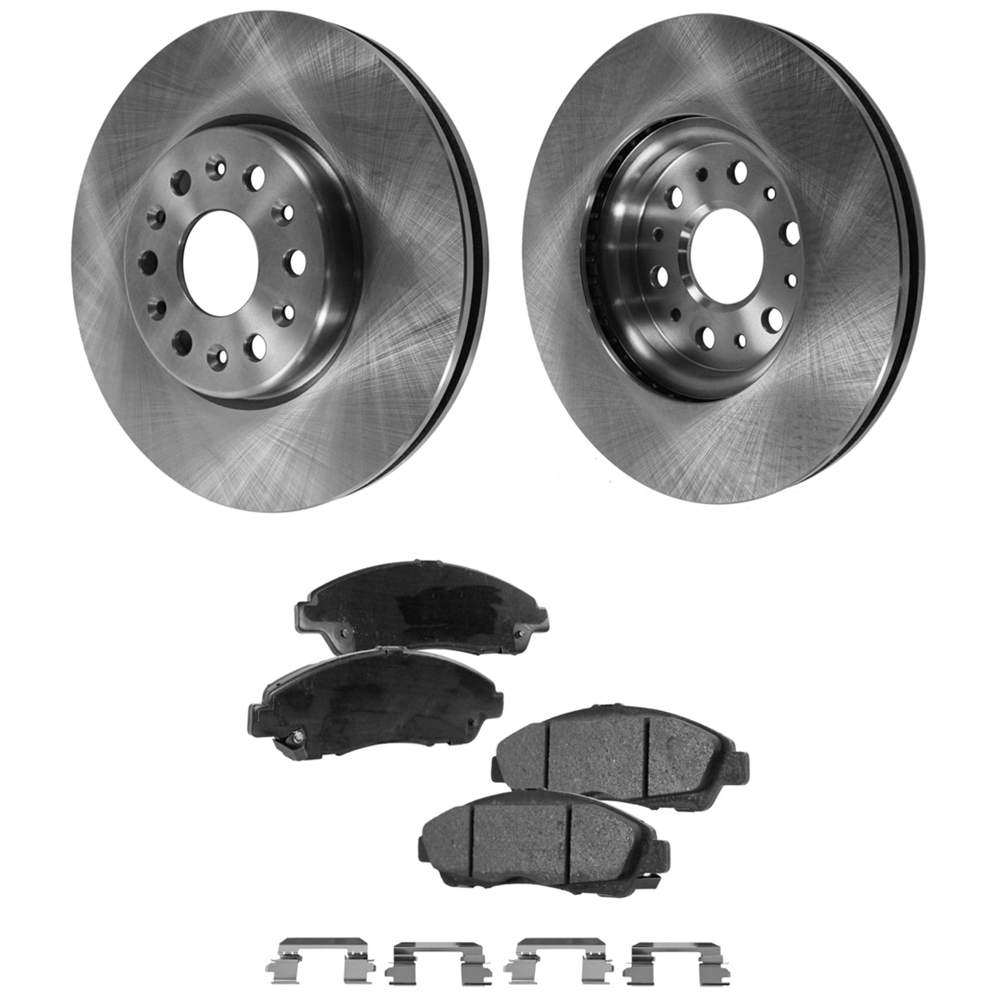 2-Wheel Set Front Brake Disc and Pad Kit, Plain Surface 6 Lugs 321 mm, Includes (2) Brake Disc and (1) Brake Pad Set