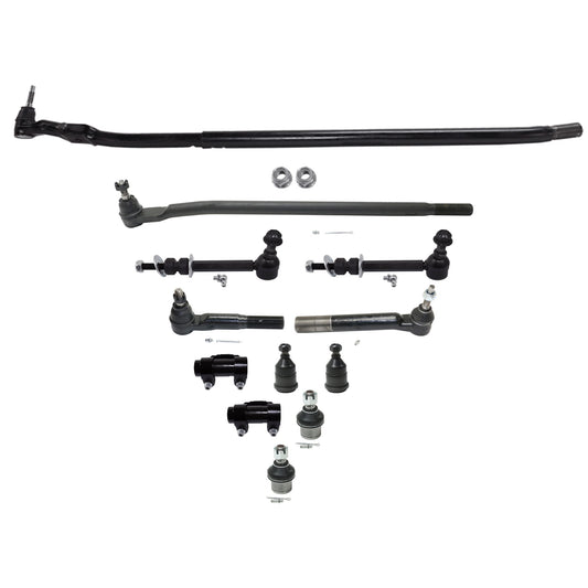 12-Piece Kit Front, Driver and Passenger Side, Outer Tie Rod End Includes (4) Ball Joint, (1) Drag Link, (2) Sway Bar Link, (2) Tie Rod Adjusting Sleeve, and (3) Tie Rod End
