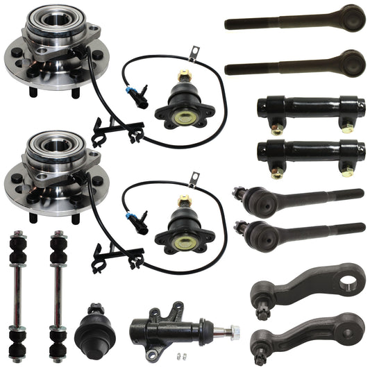 16-Piece Kit Front Suspension Kit, Includes (1) Idler Arm Bracket, (1) Idler Arm, (1) Pitman Arm, (3) Ball Joint, (4) Tie Rod End, (2) Sway Bar Link, (2) Tie Rod Adjusting Sleeve and (2) Wheel Hub