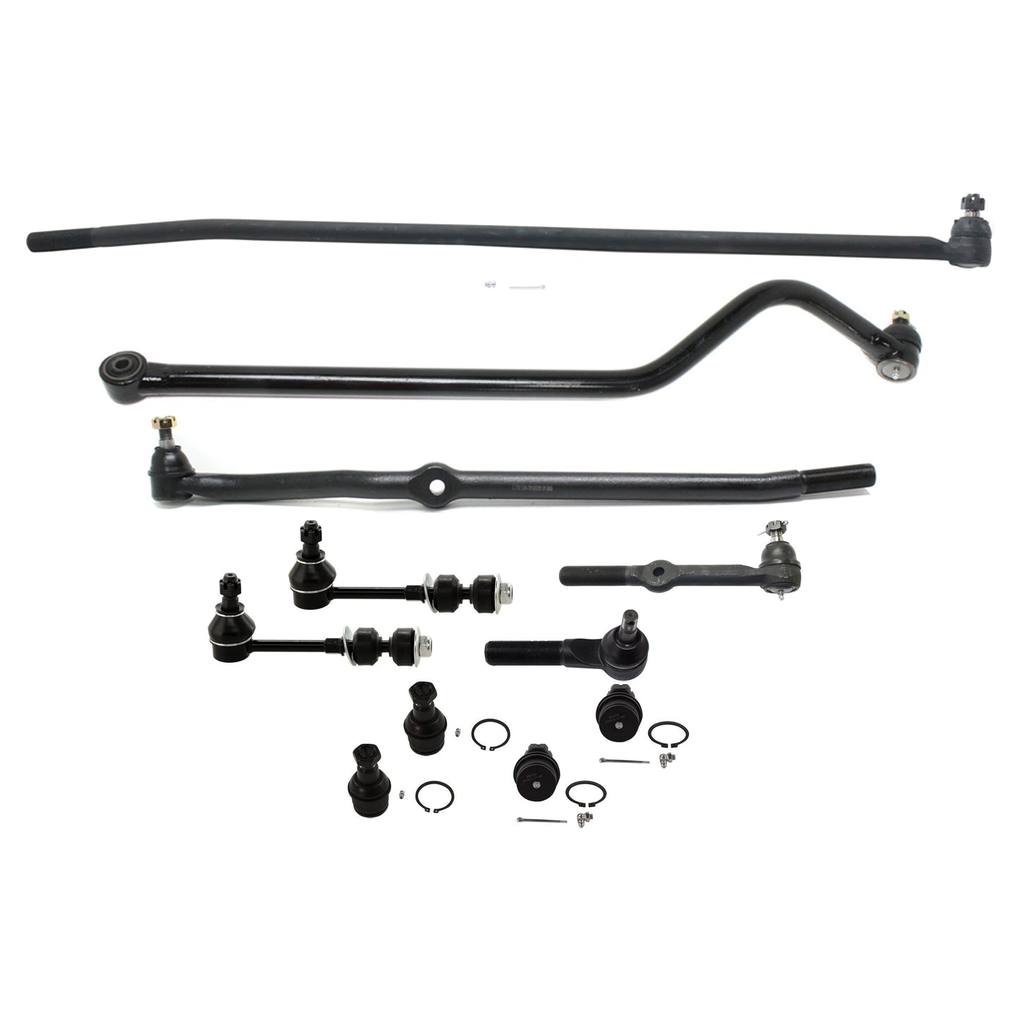 11-Piece Kit Track Bar - Direct Fit, 11-Piece Kit, Includes (1) Track Bar, (4) Tie Rod End, (4) Ball Joint and (2) Sway Bar Link