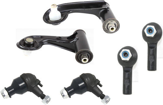6-Piece Kit Front, Driver and Passenger Side, Upper Control Arm, includes (2) Ball Joint, (2) Control Arm, and (2) Tie Rod End