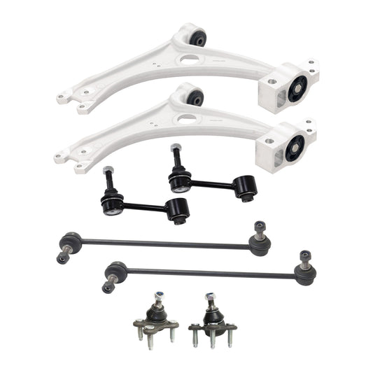 8-Piece Kit Front, Driver and Passenger Side, Lower Control Arm, includes (2) Ball Joint, (2) Control Arm, and (4) Sway Bar Link