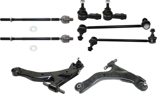 8-Piece Kit Front, Driver and Passenger Side, Lower Control Arm, FWD, (2) Control Arm, (2) Sway Bar Link, and (4) Tie Rod End