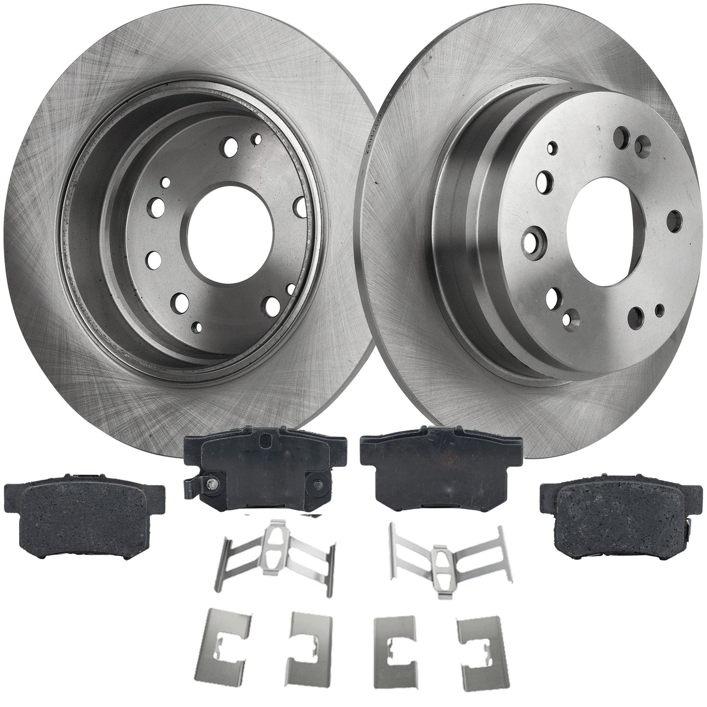 2-Wheel Set Rear Brake Disc and Pad Kit, Plain Surface 5 Lugs 281.94 mm Ceramic Pro-Line Series, Includes (2) Brake Disc and (1) Brake Pad Set