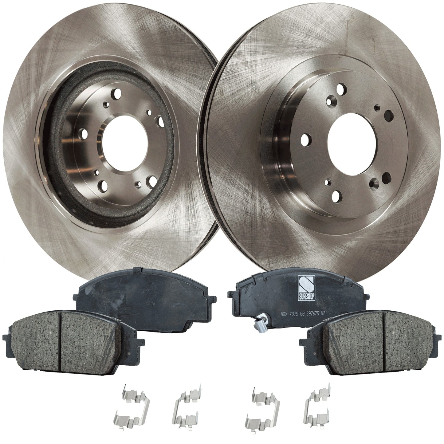 2-Wheel Set Front Brake Disc and Pad Kit, Plain Surface 5 Lugs 299.97 mm Ceramic Pro-Line Series, Includes (1) Brake Pad Set and (2) Brake Disc