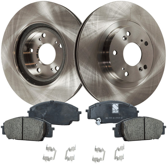 2-Wheel Set Front Brake Disc and Pad Kit, Plain Surface 5 Lugs 299.97 mm Ceramic Pro-Line Series, Includes (1) Brake Pad Set and (2) Brake Disc