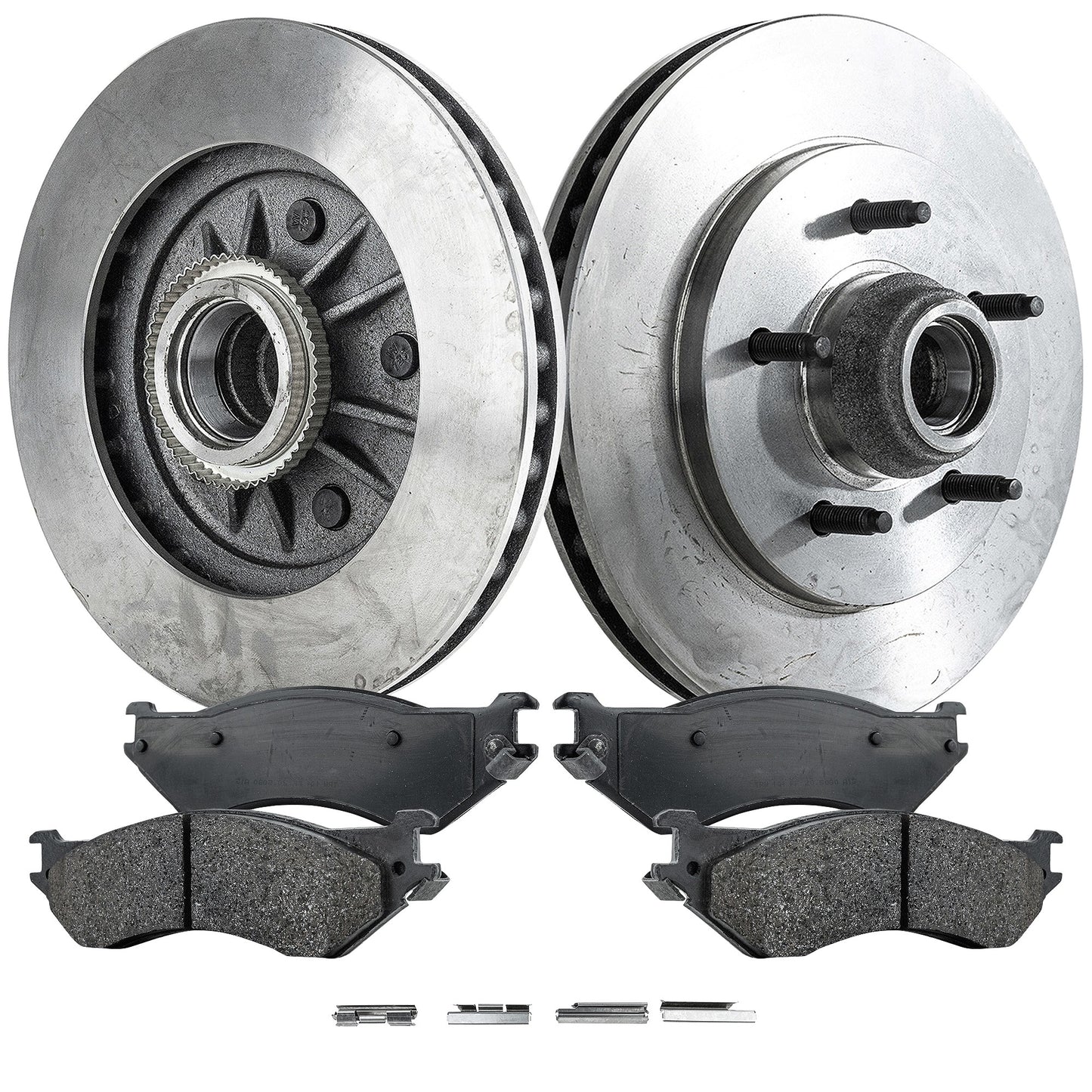 2-Wheel Set Front Brake Disc and Pad Kit, Plain Surface 5 Lugs 308.2 mm Semi-metallic RWD Pro-Line Series, Includes (2) Brake Disc and (1) Brake Pad Set