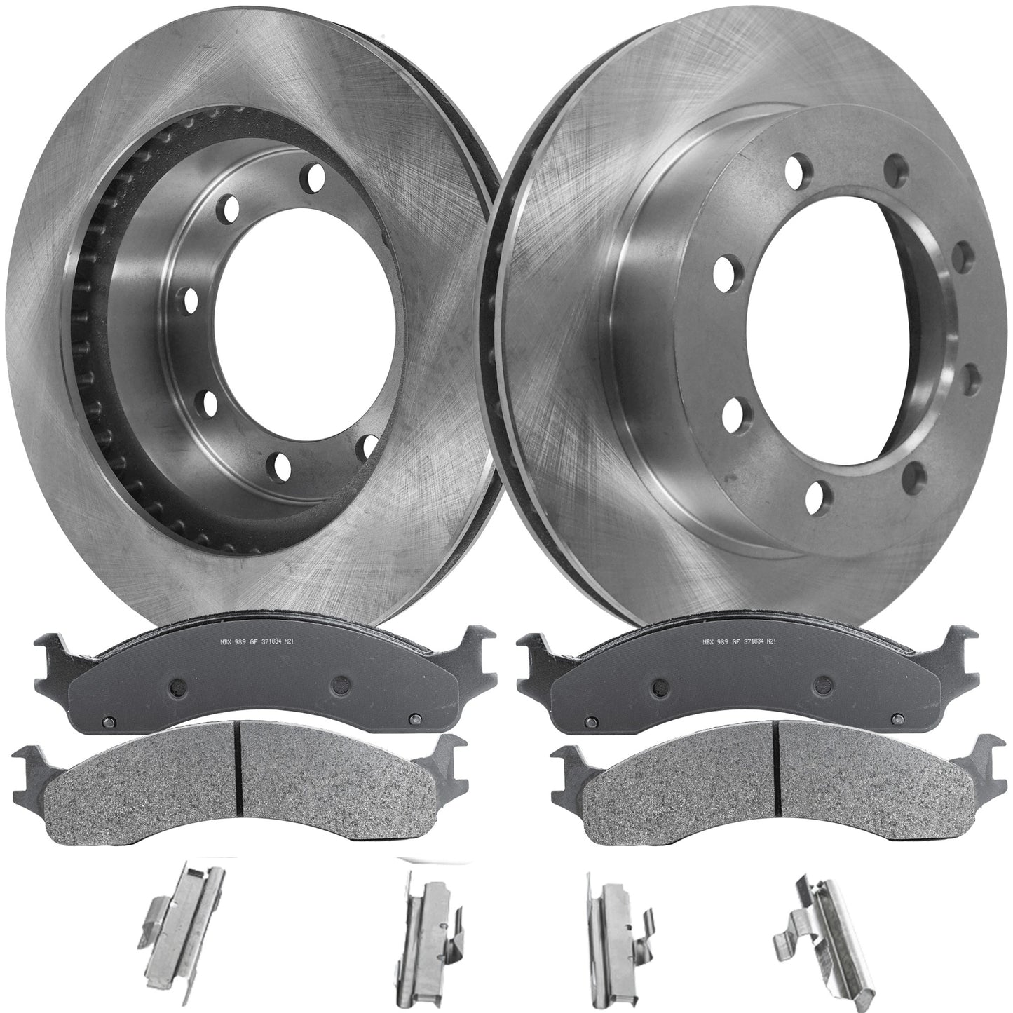 2-Wheel Set Front Brake Disc and Pad Kit, Plain Surface 8 Lugs 329.18 mm Semi-metallic 4WD Pro-Line Series, Includes (1) Brake Pad Set and (2) Brake Disc