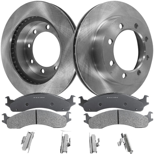 2-Wheel Set Front Brake Disc and Pad Kit, Plain Surface 8 Lugs 329.18 mm Semi-metallic 4WD Pro-Line Series, Includes (1) Brake Pad Set and (2) Brake Disc