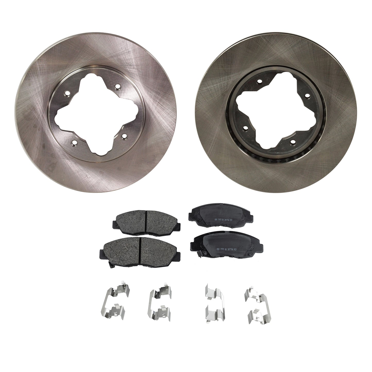 2-Wheel Set Front Brake Disc and Pad Kit, Plain Surface 4 Lugs 259.59 mm Ceramic Pro-Line Series, Includes (1) Brake Pad Set and (2) Brake Disc