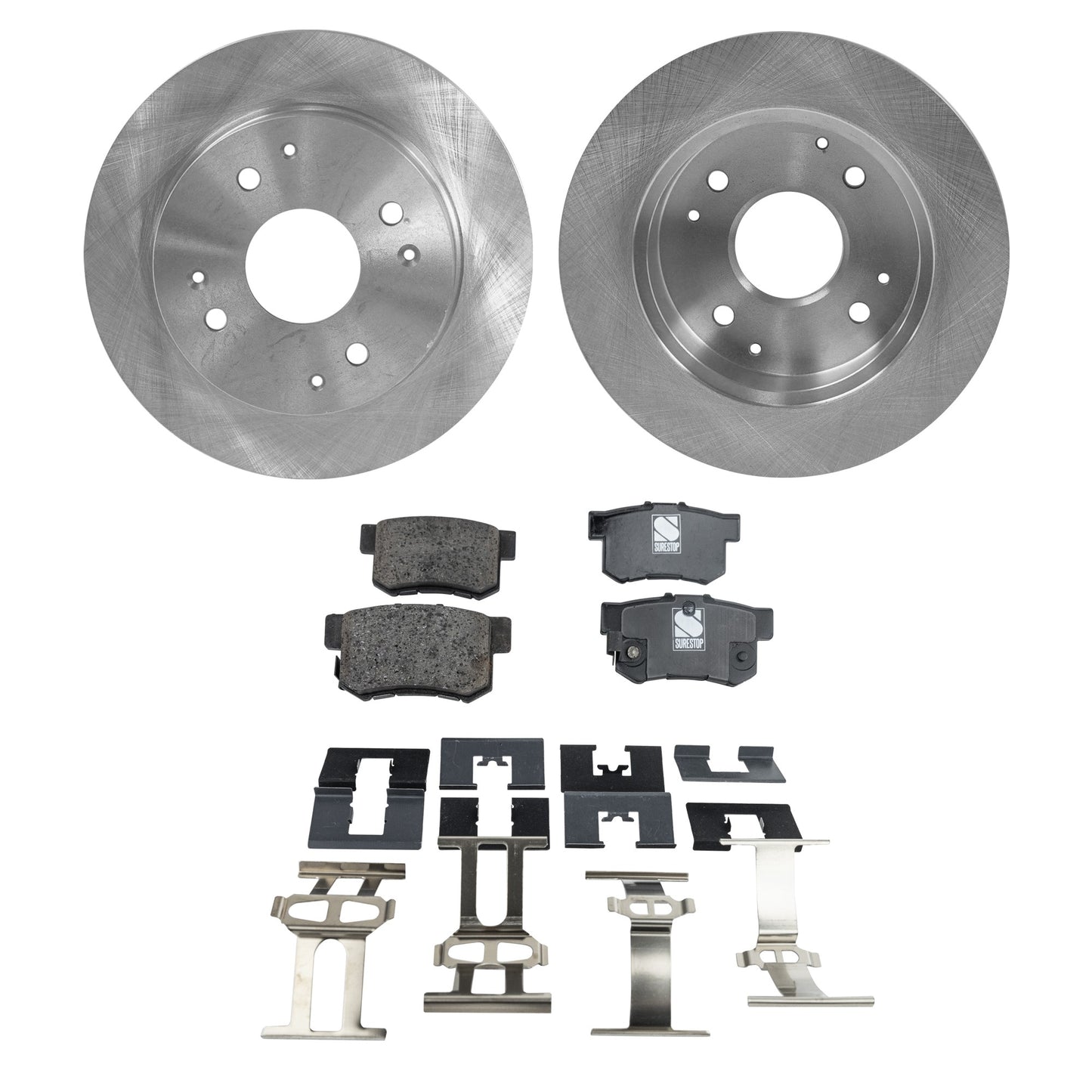 2-Wheel Set Rear Brake Disc and Pad Kit, Plain Surface 4 Lugs 260 mm Ceramic Pro-Line Series, Includes (2) Brake Disc and (1) Brake Pad Set