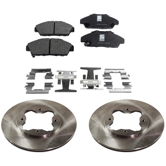 2-Wheel Set Front Brake Disc and Pad Kit, Plain Surface 4 Lugs 259.59 mm Ceramic Pro-Line Series, Includes (1) Brake Pad Set and (2) Brake Disc