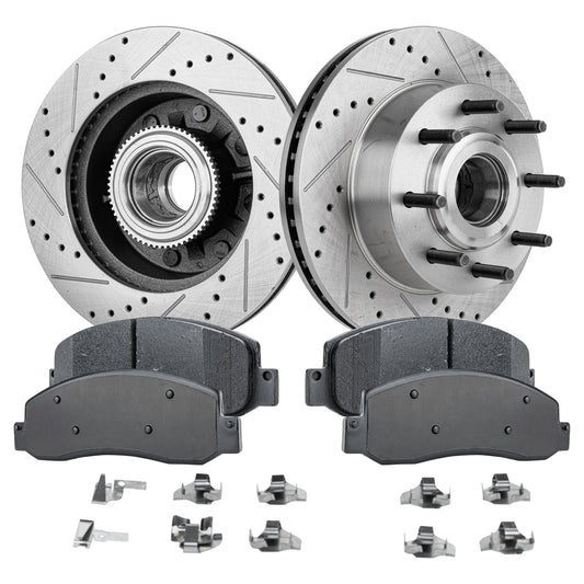 2-Wheel Set Front Brake Disc and Pad Kit, Cross-drilled and Slotted 8 Lugs 347 mm Semi-metallic RWD Pro-Line Series, Includes (1) Brake Pad Set and (2) Brake Disc
