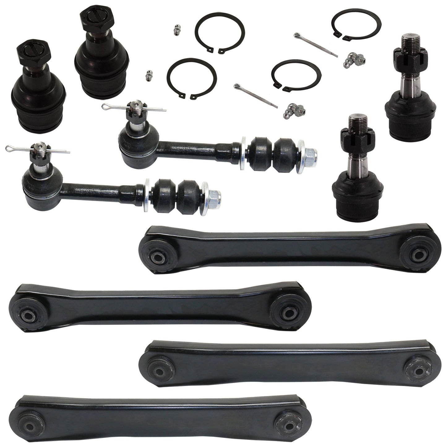 10-Piece Kit Control Arm, Includes (4) Control Arm, (4) Ball Joint and (2) Sway Bar Link