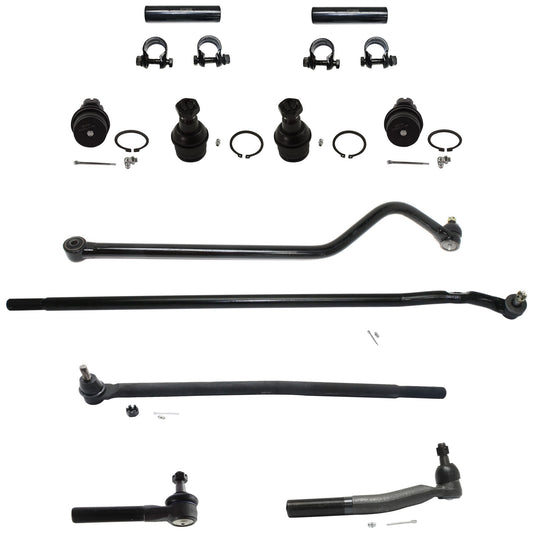 11-Piece Kit Front, Driver and Passenger Side, Inner and Outer Tie Rod End, Includes (4) Tie Rod End, (1) Track Bar, (4) Ball Joint and (2) Tie Rod Adjusting Sleeve