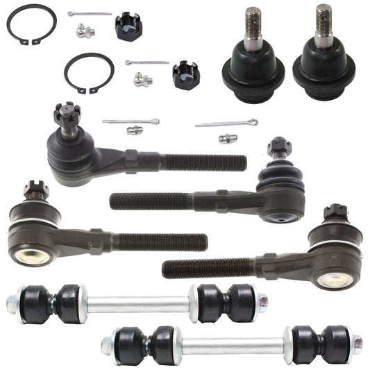 8-Piece Kit Front, Driver and Passenger Side, Inner and Outer, Lower Ball Joint, includes (2)Ball Joint,(2)Sway Bar Link and (4)Tie Rod End
