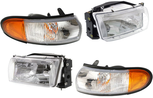 4-Piece Kit Driver and Passenger Side Halogen Headlight, With bulb(s), OE Replacement, Includes (2) Headlight and (2) Corner Light