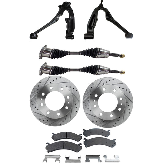7-Piece Kit Front, Driver and Passenger Side, Lower Control Arm Kit, Includes (1) Brake Pad Set, (2) Control Arm, (2) Axle Assembly and (2) Brake Disc