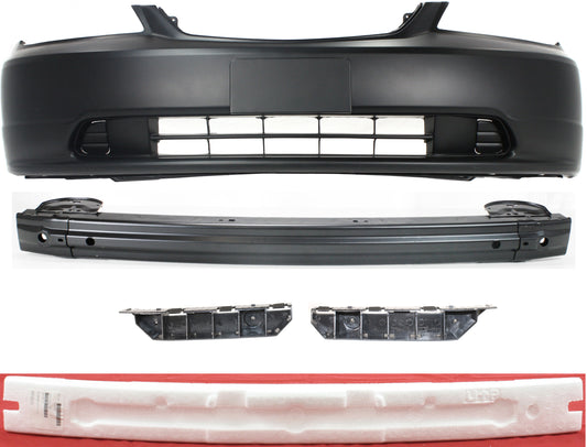5-Piece Kit, Front Primed Bumper Cover, Includes (1) Bumper Absorber, (2) Bumper Bracket, (1) Bumper Cover, and (1) Bumper Reinforcement