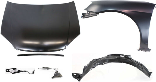 6-Piece Kit Factory Style Hood, Coupe, Steel, Primed, Includes (1) Fender, (1) Fender Liner, (1) Hood, (2) Hood Hinge, and (1) Hood Molding