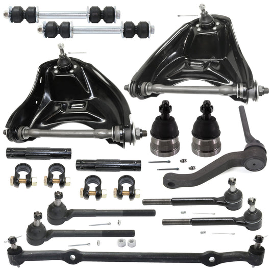 14-Piece Kit Front Control Arm Includes (2) Control Arm, (1) Center Link, (1) Idler Arm, (2) Ball Joint, (4) Tie Rod End, (2) Sway Bar Link and (2) Tie Rod Adjusting Sleeve