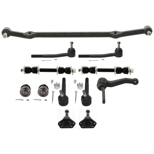 12-Piece Kit Center Link, includes (1) Center Link, (1) Sway Bar Link, (2) Ball Joint, (2) Ball Joint and (2) Tie Rod End