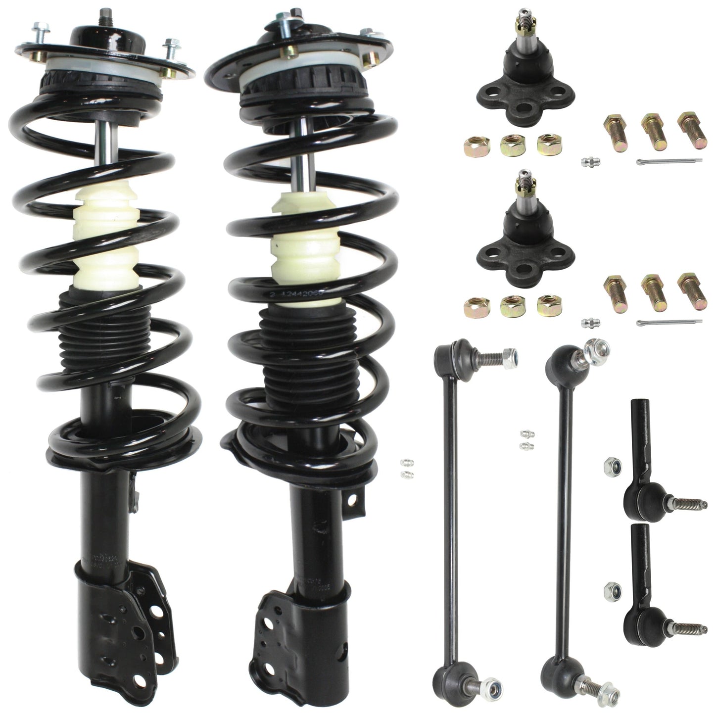8-Piece Kit Front, Driver and Passenger Side Fully Loaded Strut, Includes (2) Sway Bar Link, (2) Ball Joint, (2) Tie Rod End and (2) Shock Absorber and Strut Assembly