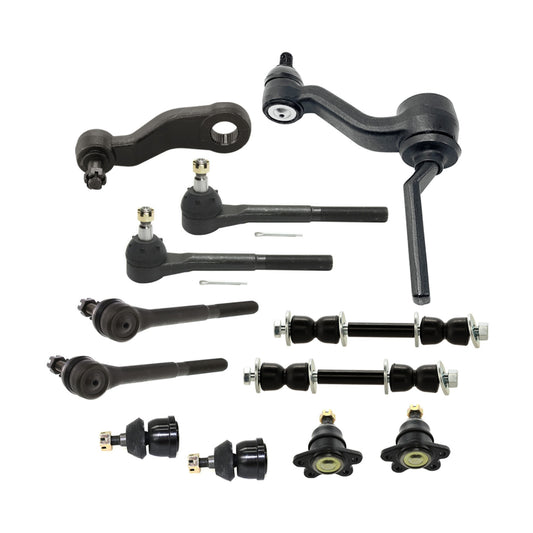 12-Piece Kit Front Idler Arm, Includes (4) Ball Joint, (1) Idler Arm, (1) Pitman Arm, (2) Sway Bar Link, and (4) Tie Rod End