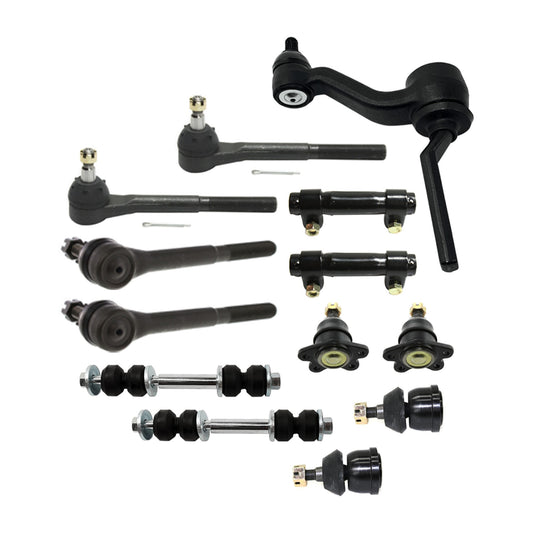 13-Piece Kit Front Idler Arm, Includes (4) Ball Joint, (1) Idler Arm, (2) Sway Bar Link, (2) Tie Rod Adjusting Sleeve, and (4) Tie Rod End