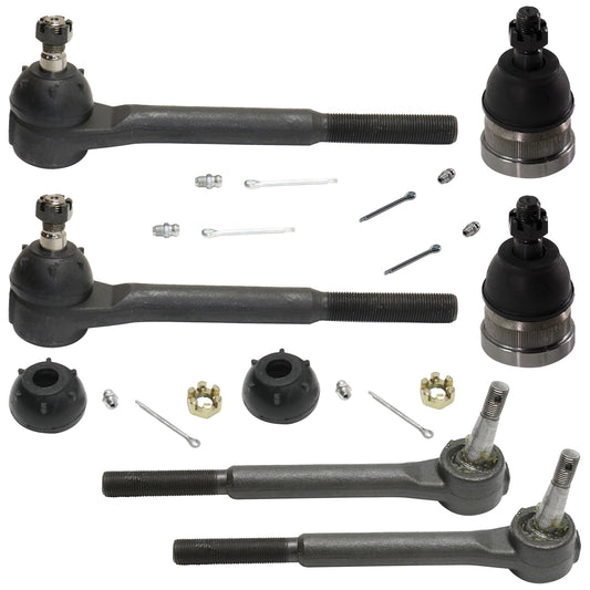 6-Piece Kit Front, Driver and Passenger Side, Lower Ball Joint, includes (2) Ball Joint and (4) Tie Rod End