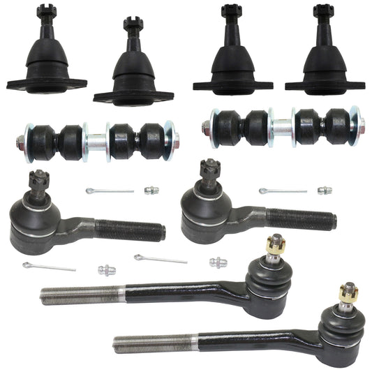 10-Piece Kit Front, Driver and Passenger Side, Upper or Front, Driver and Passenger Side, Lower Ball Joint, includes (4) Ball Joint, (2) Sway Bar Link, and (4) Tie Rod End