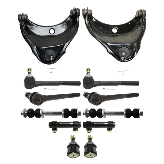 12-Piece Kit Front, Driver and Passenger Side, Upper Control Arms with Ball Joints, Sway Bar Links, Tie Rod Ends, and Tie Rod Adjusting Sleeve, RWD