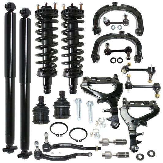 18-Piece Kit Front, Driver and Passenger Side, Upper and Lower Control Arm, Includes (4) Control Arm, (4) Tie Rod End, (4) Sway Bar Link, (2) Ball Joint and (4) Shock Absorber and Strut Assembly