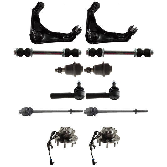 2-Wheel Set Front Wheel Hub, 8 Lugs, With Bearing, With Sensor, 4WD, Includes (2) Wheel Hub, (2) Control Arm, (2) Ball Joint, (4) Tie Rod End and (2) Sway Bar Link